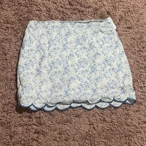 White and blue floral skirt with ruffle detail